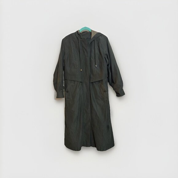 Fleet Street Green Winter Trench Coat Sz 8 Rare Western Embroidered Detail - Picture 1 of 7
